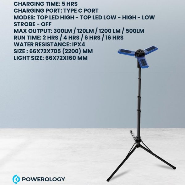 چراغ کمپینگ پاورولوژی با پنل خورشیدی Powerology Camping Solar Foldable Tripod LED Light