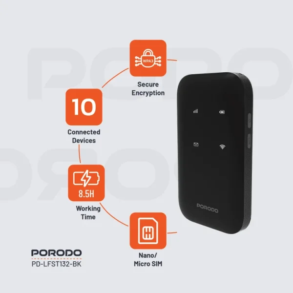 مودم جیبی پرودو Porodo PD-LFST132 4G LTE & WiFi 6