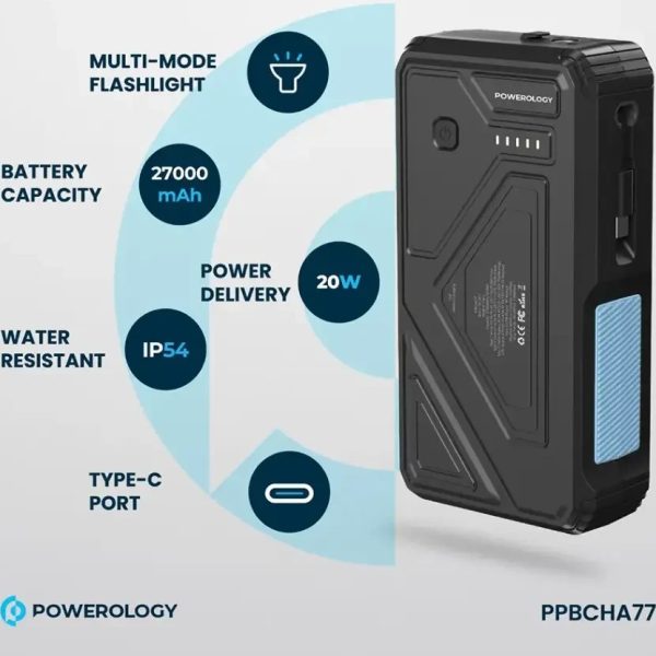 پاوربانک خورشیدی 27000 پاورولوژی Powerology PPBCHA77 همراه با کابل متصل