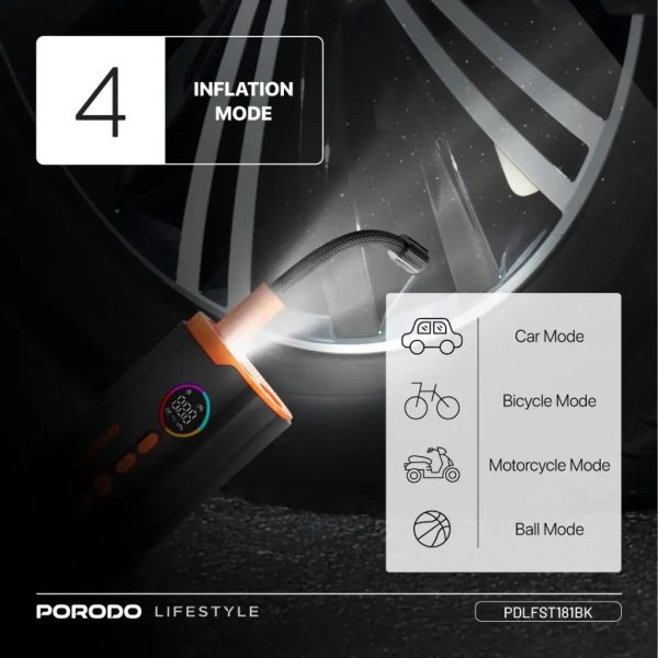 کمپرسور باد و چراغ قوه پرودو Porodo PD-LFST181 Lifestyle Air Inflator